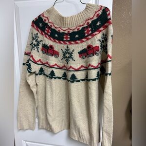 Women's Festive Turtleneck Sweater with Red and Green Accents